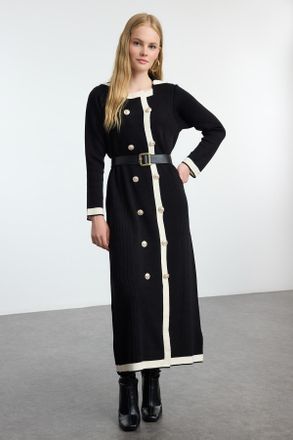 Trendyol Modest Dames Zwart Colorblock Maxi Lang Zakelijk A-lijn Modest Jurken