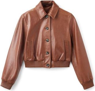 Mango Selection Leather Bomber Jacket in Medium Brown at Nordstrom, Size X-Small