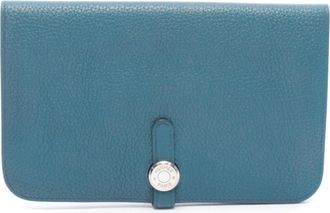 Herm&egrave;s Green Taurillon Clemence Leather Long Wallet (Bi-Fold) (Pre-Owned)