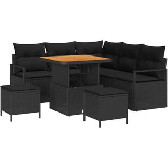 vidaXL Conjunto De Sof&aacute; De Jard&iacute;n Con Coj&iacute;n Con Almohada 8 Pcs Negro