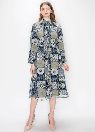 YAL New York Navy Patchwork Print Shirt Dress