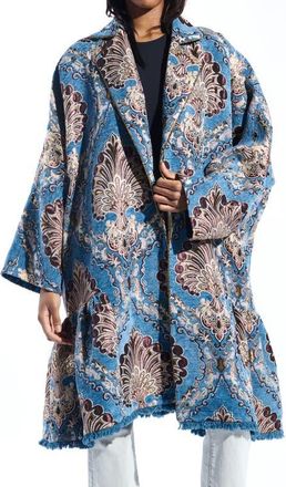 Azalea Wang Paisley Jacquard Peplum Coat in Blue/Brown at Nordstrom, Size Medium