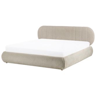 Beliani Cama Baja Con Almacenaje Tapizada Somier Elevable Con Capiton&eacute; 180 X 200 Cm Gris Pardo Campan