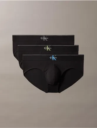 Calvin Klein Mens Graphic Monogram Cotton Stretch 3-Pack Brief - Black - XL