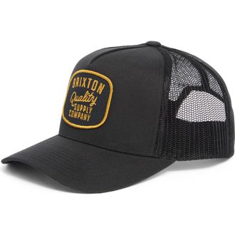 Brixton Hubal Netplus Embroidered Logo Patch Snapback Trucker Hat in Black/Black at Nordstrom
