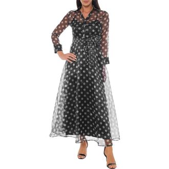 OLEG CASSINI Polka Dot Long Sleeve Organza Shirtdress in Black White at Nordstrom Rack, Size X-Large