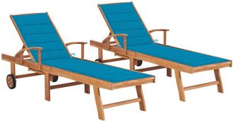 vidaXL Vidaxl - Tumbonas 2 Unidades Madera Maciza De Teca Con Coj&iacute;n Azul