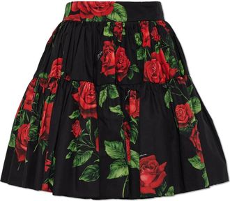 Dolce & Gabbana Katoenen rok met bloemenprint - Dames - Korte rokken - Zwart - XS - Katoen - Rokken