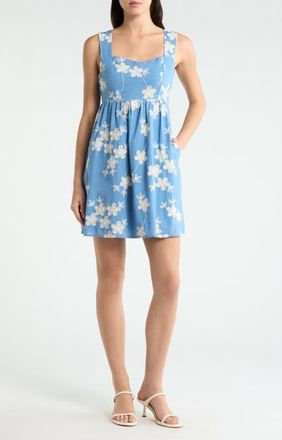 Sugarlips Keren Embroidered Cotton Fit & Flare Dress in Blue-White at Nordstrom, Size X-Small