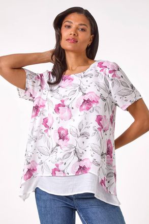Roman Floral Print Layered Tunic Top
