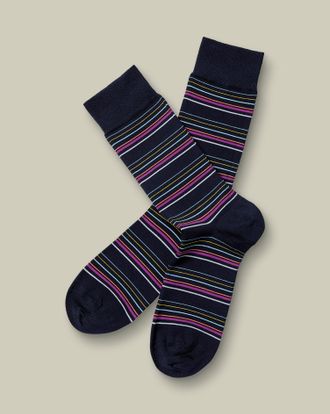 CHARLES TYRWHITT Stripe Socks - Navy Size 10.5-13 by Charles Tyrwhitt