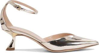 Ninalilou Pumps met puntige neus en enkelband met sculpturale hak - Dames - Pumps - Geel - 37 EU - Leer - Schoenen