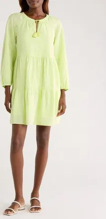 Tommy Bahama Coastalina Long Sleeve Tiered Minidress in Energy at Nordstrom, Size X-Large