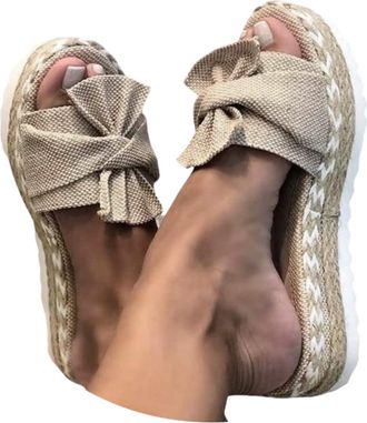 Generic Wedge Sandals for Women UK Espadrilles Ladies Peep Toe Platform Sandals Wedged Heel Slides Comfortable Chunky Slip On Shoes with Bowknot Open Toe Slip