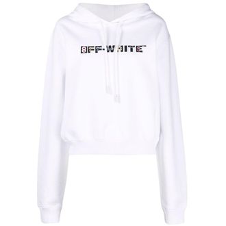 Off-white Womens Geometric Logo Cropped White Hoodie Cotton - Size X-Small