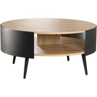 Calicosy Tavolino rotondo a 2 livelli con fianchi in metallo nero, &Oslash;80 cm - EKLO
