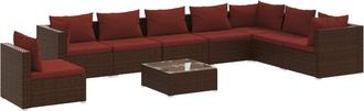 vidaXL Set Muebles De Jard&iacute;n 9 Piezas Y Cojines Rat&aacute;n Sint&eacute;tico Marr&oacute;n Vidaxl
