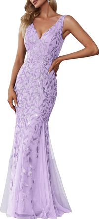 Ever-pretty Womens Sexy V Neck Sleeveless Elegant Floor Length Long Mermaid Prom Evening Dresses Lavender 14UK