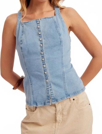 Hem & Thread Nora Sleeveless Denim Top In Blue