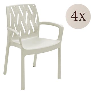 Dmora Silla De Exterior Rumley, 4 Sillas, Apilables Made In Italy, Con Brazos, Blanco