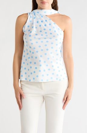 Renee C Scarf Detail One Shoulder Top in White/Blue at Nordstrom Rack, Size X-Small