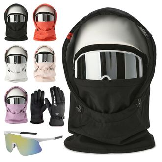 Generic Waterproof Fleece-Lined Hood, Warm Ski Helmet Cover, Winter Windproof Balaclava Ski Face Mask, Keep Head, Neck Warm (A)