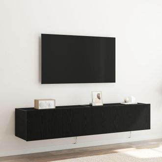 Berkfield Home TV Wall Cabinets with LED Lights 2 pcs Black Oak 80x35x31 cm | Size: 80 x 35 x 31 cm