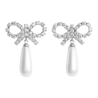 Self Portrait Pearl Crystal Bow Earrings - Dames - Oorbellen - Wit - ONE Size - Accessoires