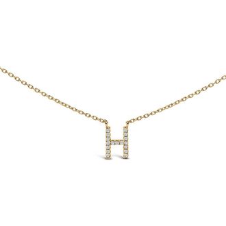 House of Brilliance 10K Yellow Gold Diamond Accent A-Z Block Initial Pendant Necklace in Yellow Gold | H at Nordstrom