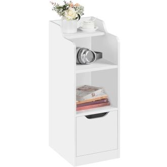 Yaheetech Yaheetech Mesita De Noche Delgada Con 1 Caj&oacute;n 2 Compartimentos Abiertos Mesilla Auxiliar Moderna Para Dormitorio Sal&oacute;n Sof&aacute; Sill&oacute;n Blanco