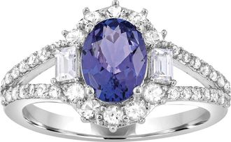 Diamond2Deal 10K White Gold Tanzanite and White Zircon Engagement Ring ( 1.2Ct )
