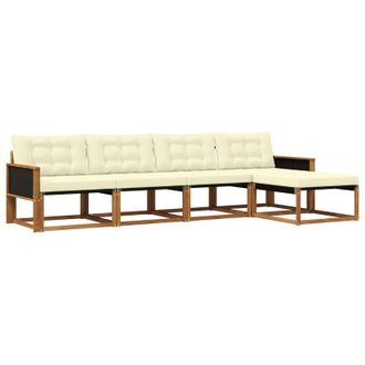 vidaXL Conjunto De Sof&aacute;s De Exterior Con Coj&iacute;n 5 Pcs Natural Y Crema Vidaxl