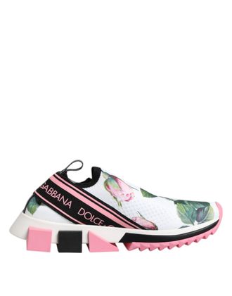 Dolce & Gabbana White Rose Print Sorrento Sneakers Womens Shoes