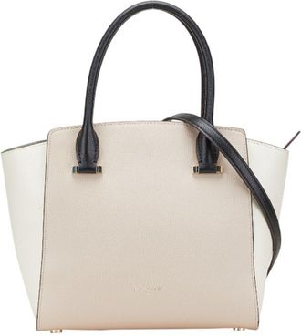 Kate Spade New York Black Pink White Leather Shoulder Bag Tote Bag (Pre-Owned)