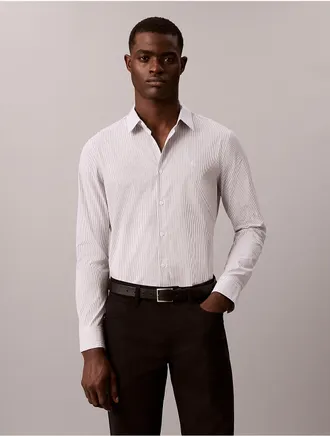 Calvin Klein Mens Cotton Stretch Stripe Slim Button-Down Shirt - Green - XL
