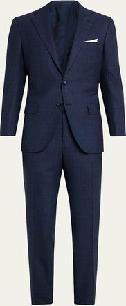Kiton Mens Wool Tonal Plaid Single-Breasted Suit