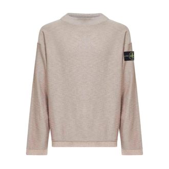 Stone Island Gebreide trui met col - Heren - Ronde hals truien - Beige - M - Katoen - Truien & Vesten