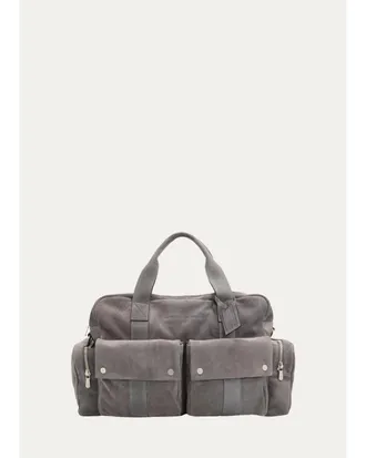 Brunello Cucinelli Mens Suede Oversized-Pocket Duffel Bag