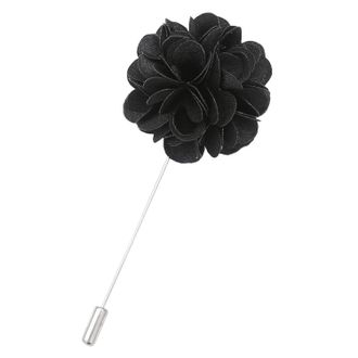 DQT Men Satin Floral Lapel Pin Boutonniere for Wedding Suit in Black