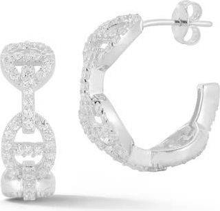 Glaze Jewelry Pav&eacute; Cubic Zirconia Mariner Link Hoop Earrings in Silver at Nordstrom Rack