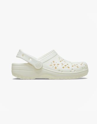 Crocs Womens Crocs 210927 CLASSIC FLORAL CUT OUT Womens Clogs Chalk - White - Size: 5