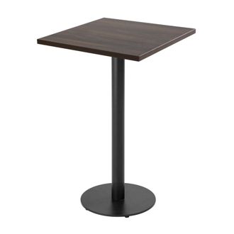 Oviala Table alta cuadrada 60 cm pie negro y revestimiento de madera oscura