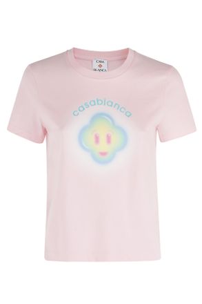 Casablanca Pink Airbrush Smiley Front-Printed Cotton T-Shirt