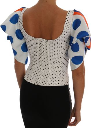 Dolce & Gabbana Womens Polka-Dot Silk Corset Blouse White Cotton