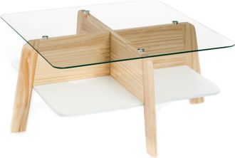Oresteluchetta Mesa de centro madera roble, vidrio y blanco 30x60x60 cm