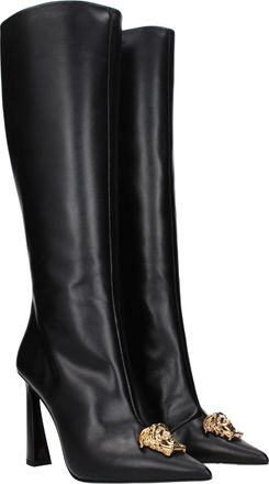 Versace Womens Black Leather High Heel Boots