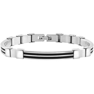 Pompeii3 Mens Steel Polished And Black Two Tone 6mm Link 8.5 Bracelet