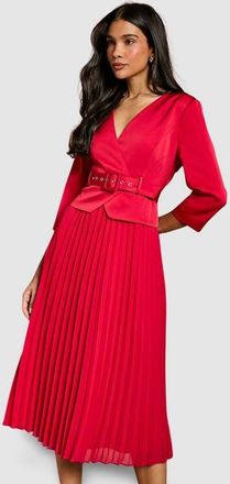 Coast Satin Bodice Pleat Skirt Midi Dress in Red at Nordstrom, Size 10