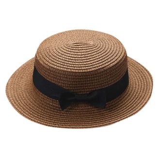 Generic Little Girls Bowknot Straw Sun Hat Summer Beach Cap Foldable Visor Floppy Hats Wide Brim with Bowknot,Cute Foldable Breathable Flat Top Beach Hats Cof