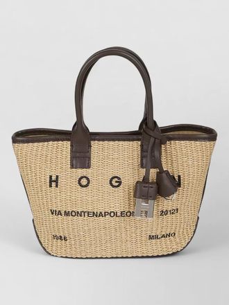 Hogan mini shopping tote raffia leather keyring